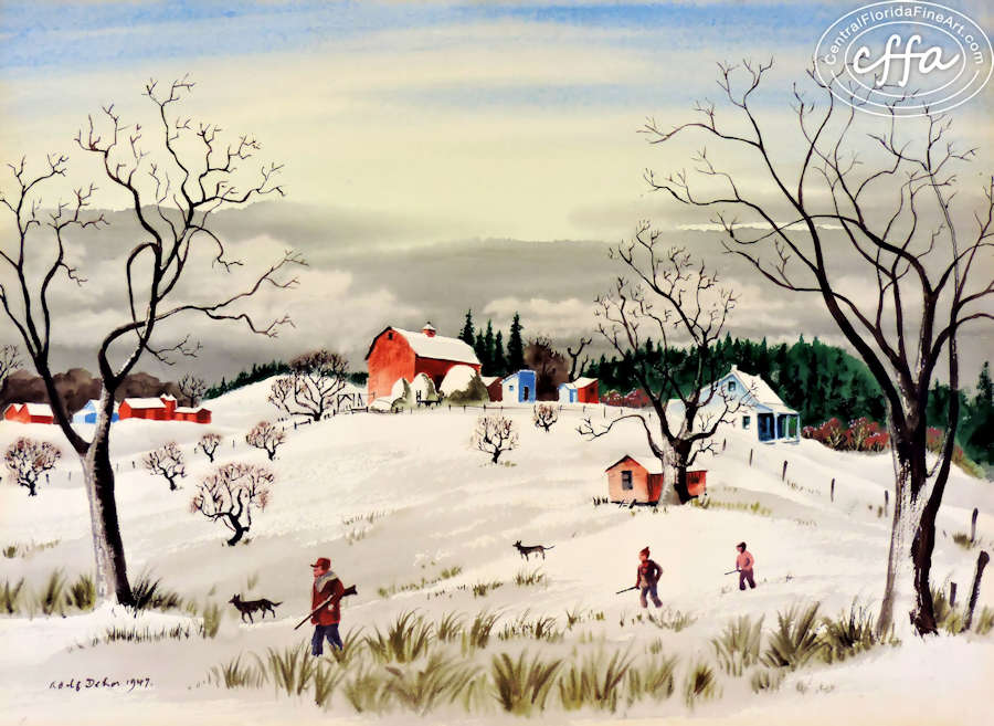 Central Florida Fine Art offering Adolf Dehn, Nice Day on the Farm, 22 x 28 watercolor. Painting is in excellent condition.
