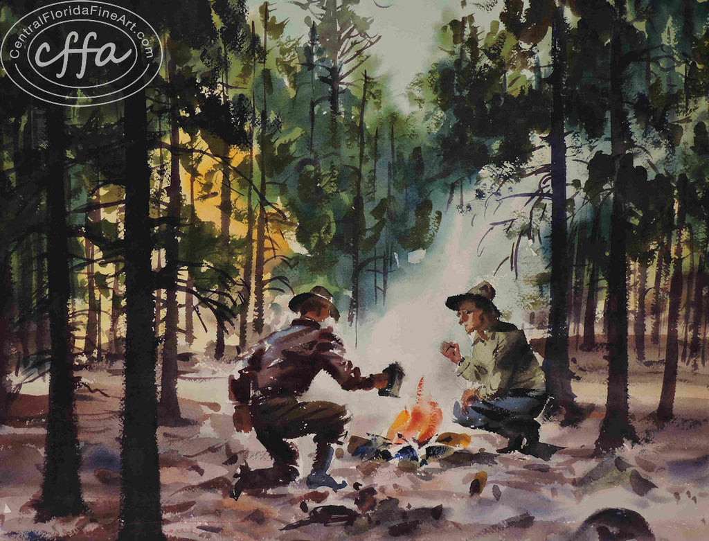 Charles Payzant, Painting Coffee Break, 18 x 24 watercolor. California watercolor, CentralFloridaFineArt.com