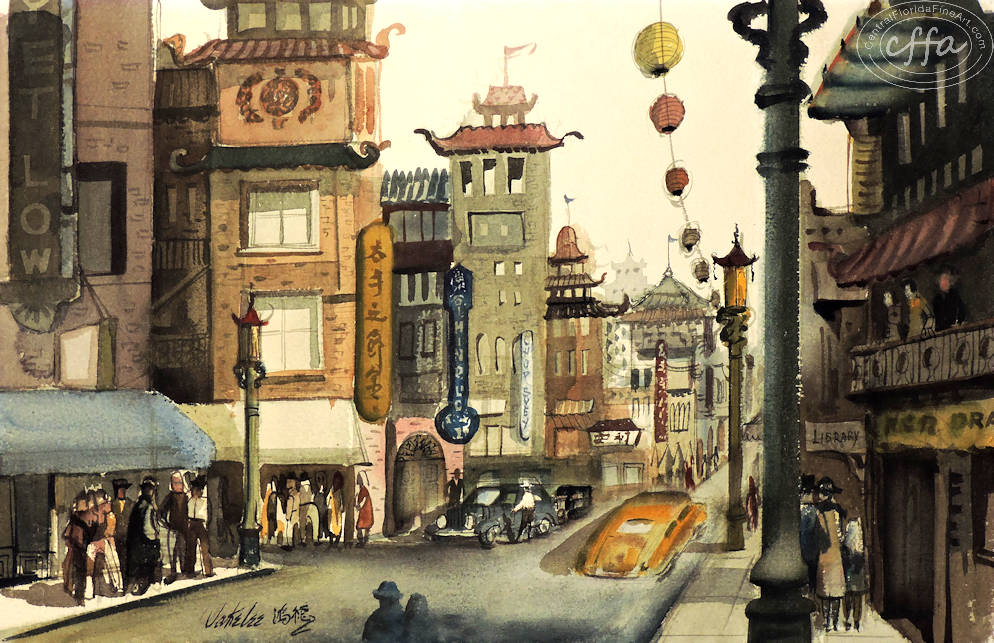 Jake Lee (1915-1991) Chinatown,  Jake Lee and Dong Kingman became good friends and spent a great deal of time painting on location in San Francisco,  Lee credits Kingman as being an influential instructor and artistic inspiration to him. CentralFloridaFineArt.com